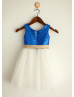 Royal Blue Sequin Ivory Tulle Wedding Flower Girl Dress